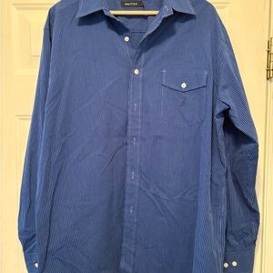Nautica Blue Casual Button Down Shirt Classic Fit